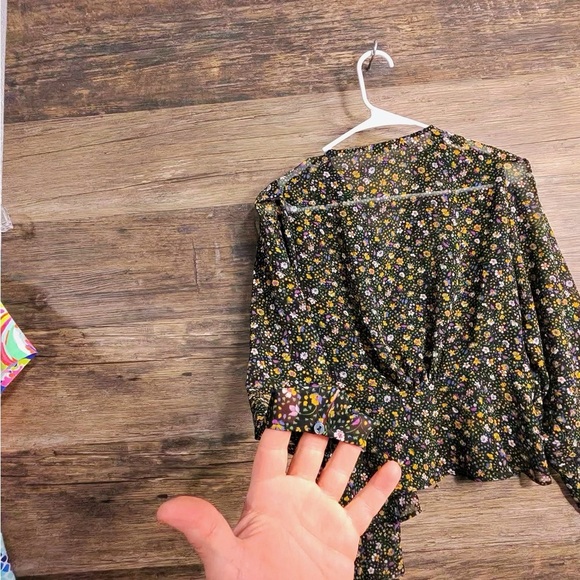 Zara Floral Wrap Blouse - Black and Multicolor - Picture 2 of 8